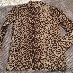 Raw edge mesh collar neck animal print top  nwot size large
